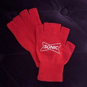 Red Fingerless Knit Gloves - Branded Men’s Accessory